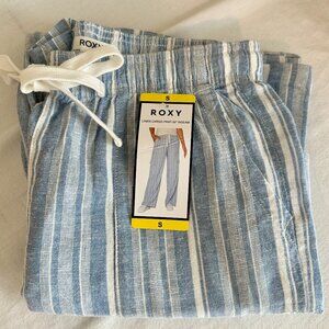 Roxy Women's Linen Blend Cargo Pant Size S Blue Cottagecore Coastal Boho Beach